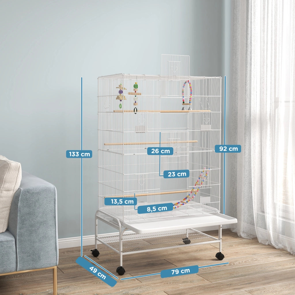 Gabbia per uccelli con ruote ¨C zephmum ¨C 79x49x133 cm bianco