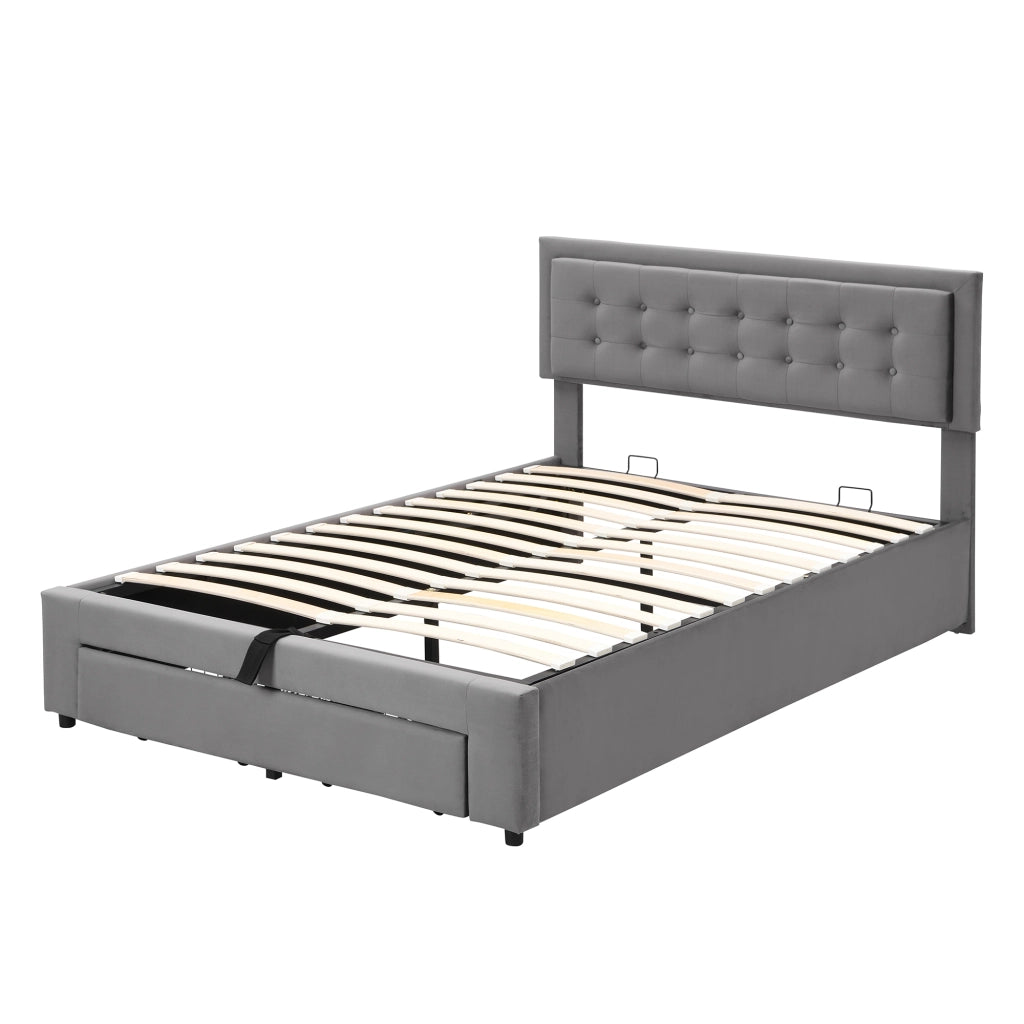 Letto contenitore – 140x200 cm – cassetti rete – velluto grigio