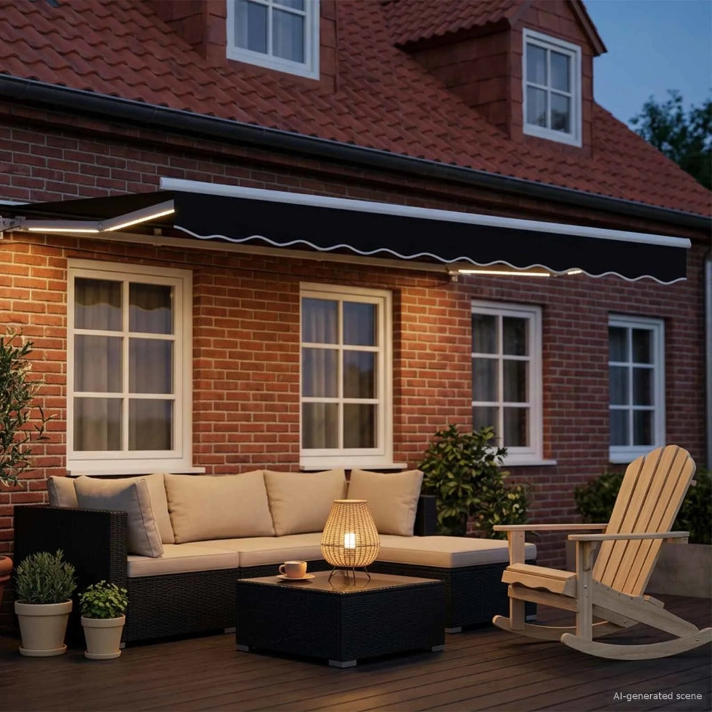 Cornice per Tenda Manuale con LED Nero e Bianco 3 x 2,5 m 3420584