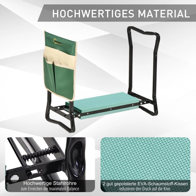 Panca inginocchiata, sgabello da giardino pieghevole, 2 in 1, supporto per ginocchia, con borsa porta attrezzi, schiuma EVA, 58 x 28 x 49 cm