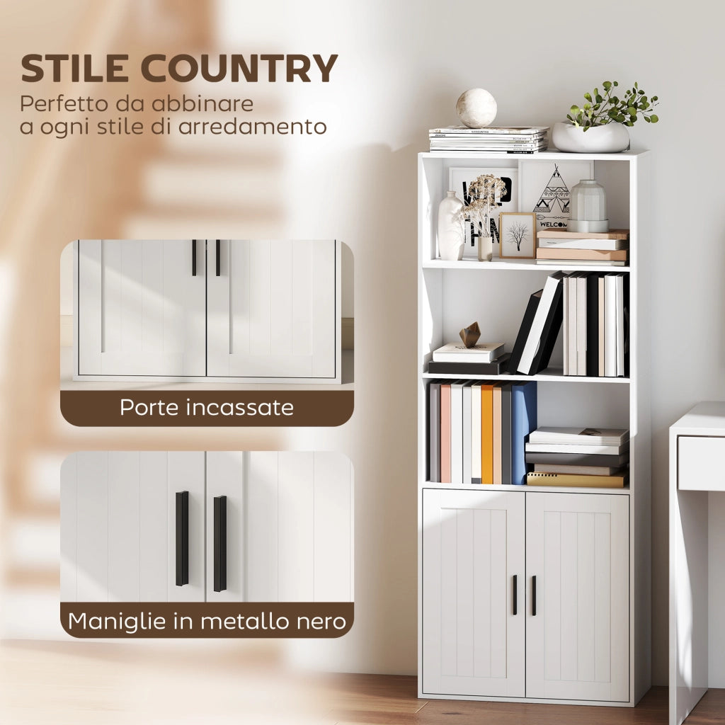 Libreria con ripiani aperti e armadietto 2 ante ¨C Minimal ¨C Bianco 60x30x145.5 cm