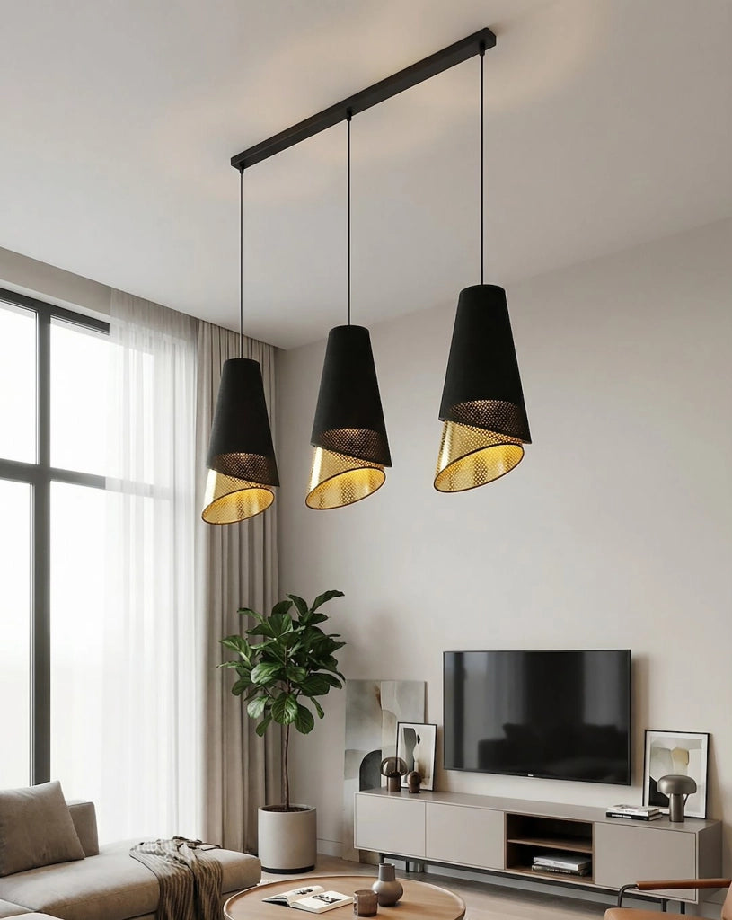 Lampada a sospensione MODA 3xE27 nera/oro Emibig