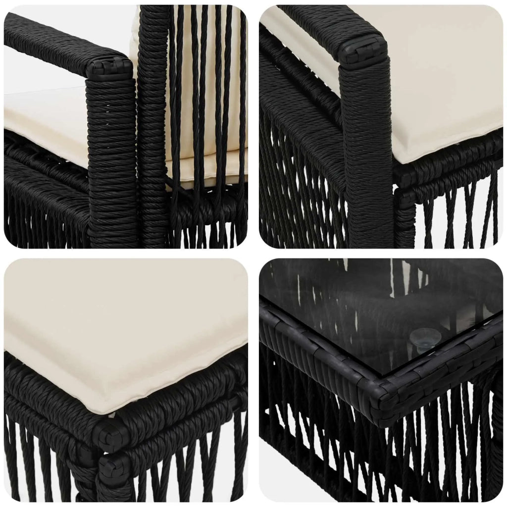 Set Divano da Giardino 9 pz Nero e Bianco Crema polyrattan 3437065