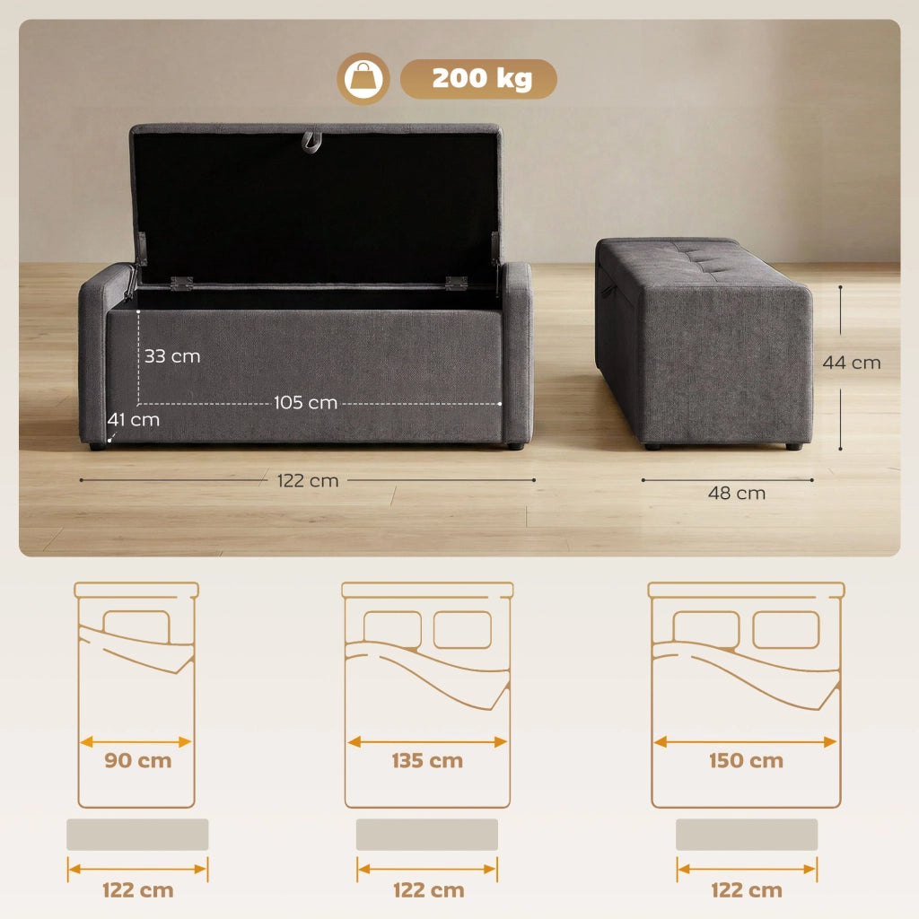Pouf Contenitore Imbottito ¨C Minimal ¨C Grigio Scuro, Lino