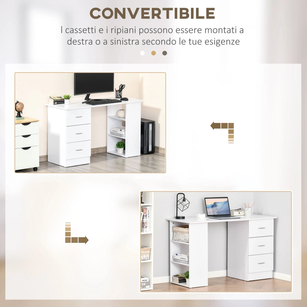 Scrivania per computer con cassetti e ripiani ¨C Xylo ¨C legno bianco 120x49x72cm