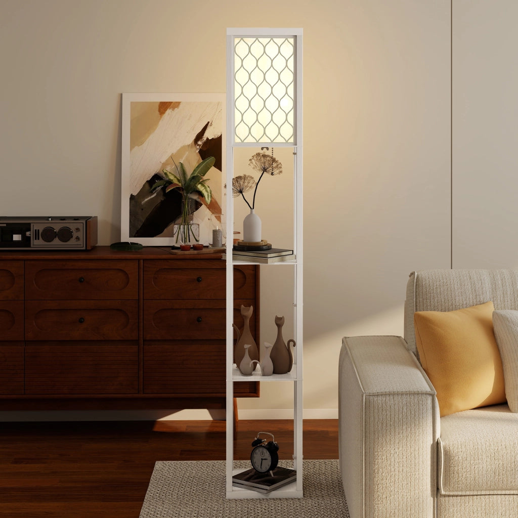 Lampada da Terra con Mensole ¨C Xylo ¨C 3 Ripiani, E27, Bianco, 26x26x160 cm