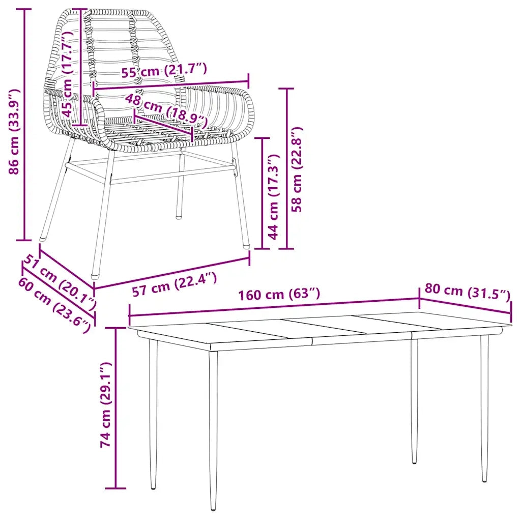 Set Mobili da Pranzo per Giardino 5 pz Nero Polyrattan Vetro 3334439