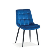 Sedia design KALI – Velluto blu e gambe metalliche