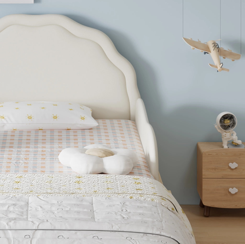 Letto singolo per bambini imbottito con sponde laterali 90x200 cm beige