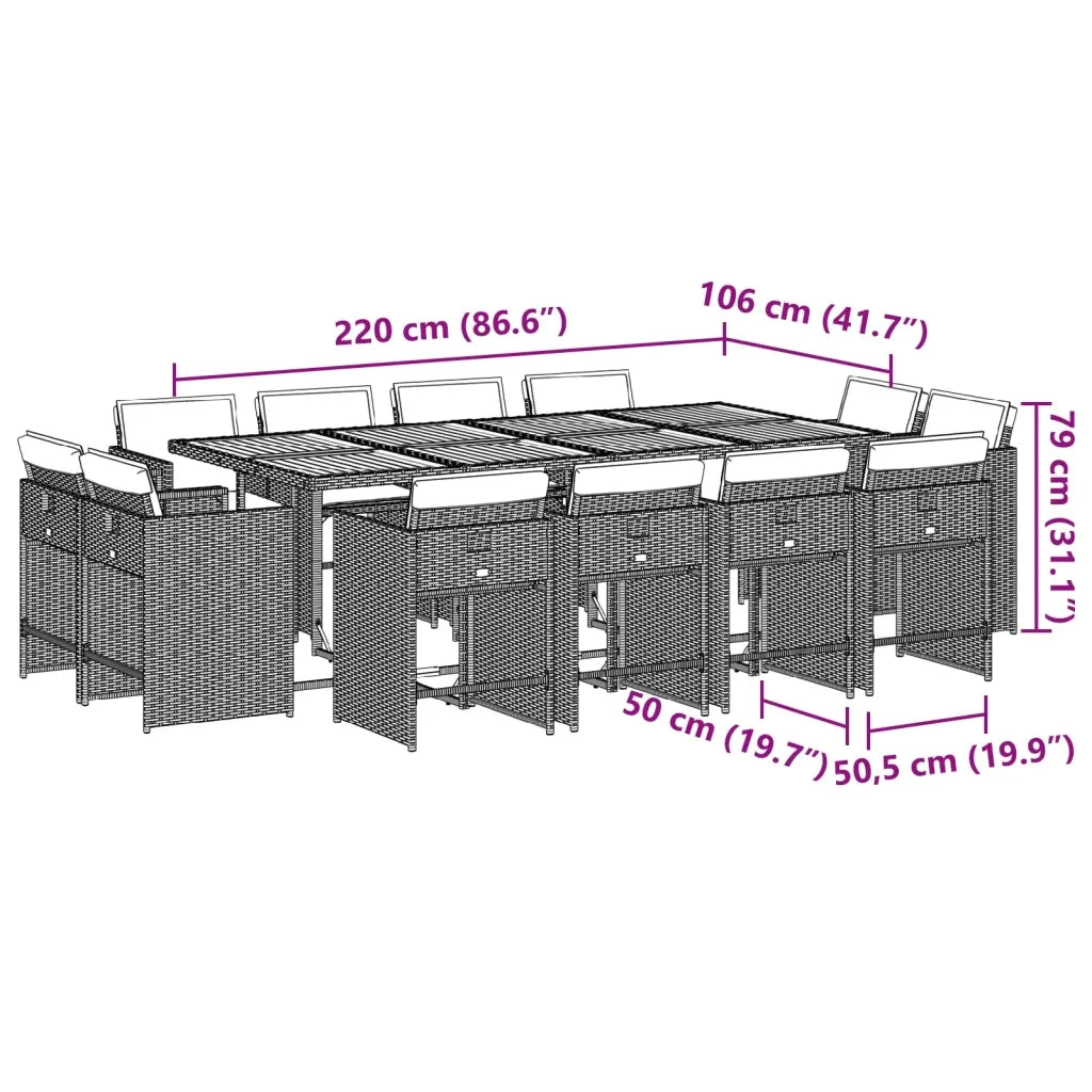 Set da Pranzo da Giardino 13pz con Cuscini Grigio in Polyrattan 3277993