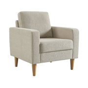 Poltrona in legno di hevea e ciniglia, beige
