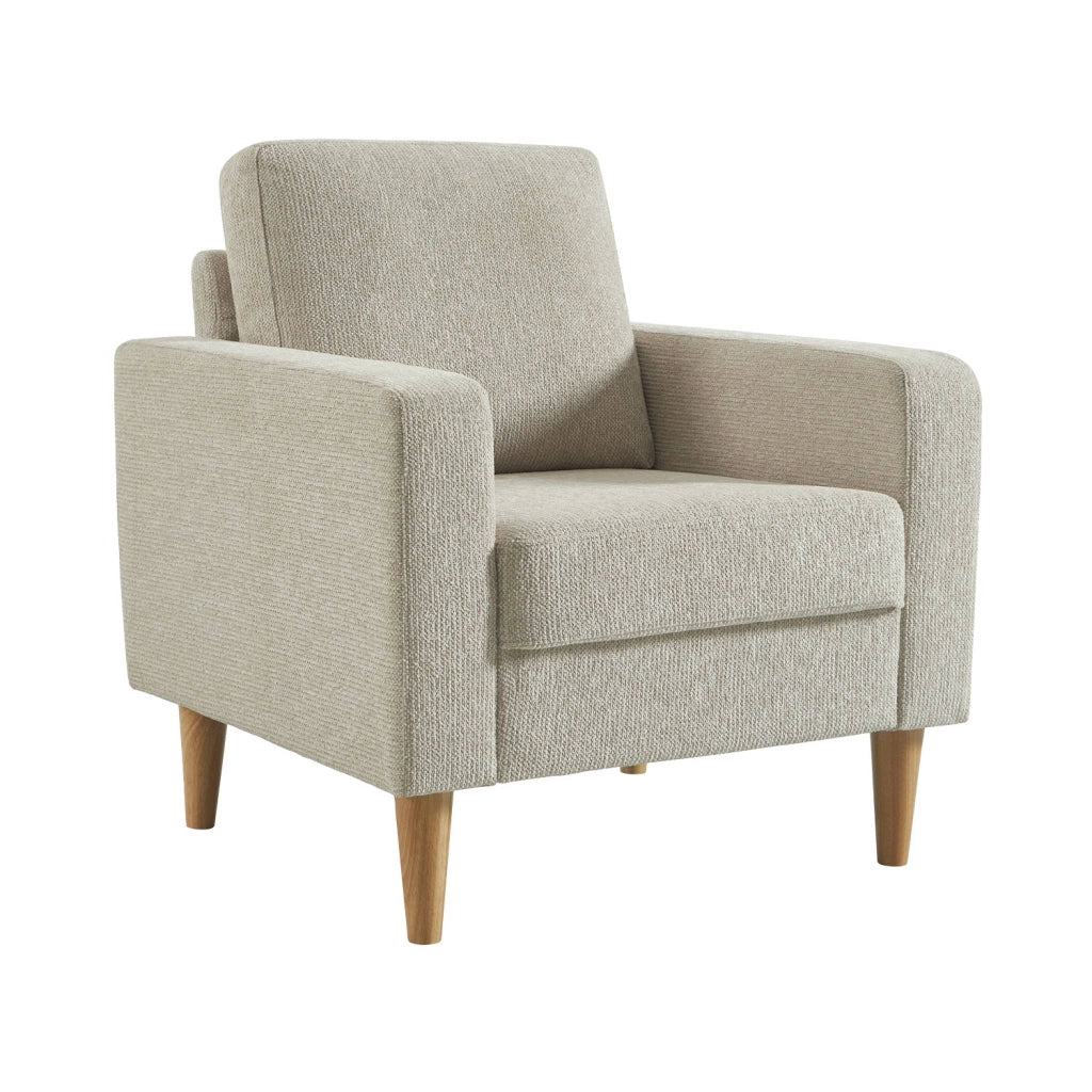 Poltrona in legno di hevea e ciniglia, beige