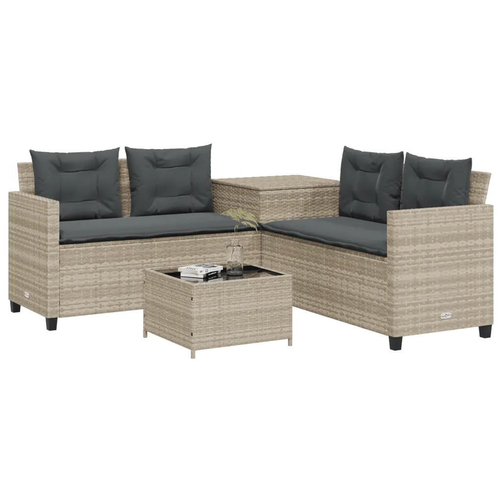 Divano Giardino Tavolo e Cuscini a L Grigio Chiaro Polyrattan 369032