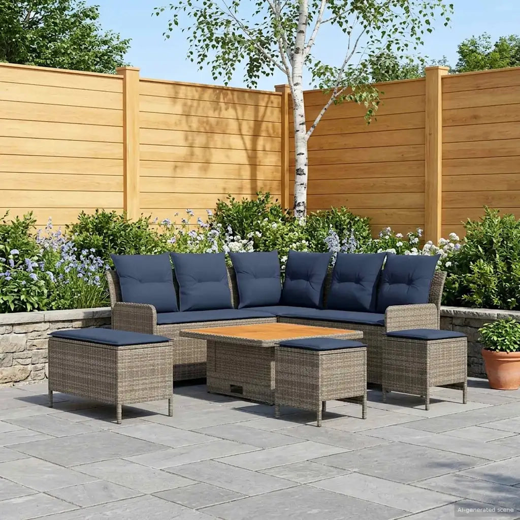 Set di Mobili con cuscino 7 pcs Grigio e Blu Navy Rattan in PE 3422214