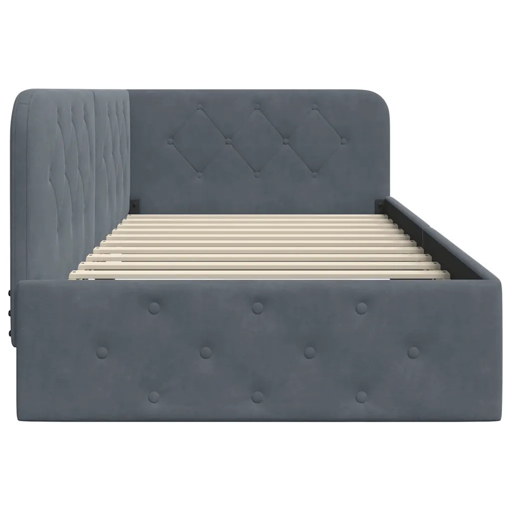 Cornice del letto ad angolo Grigio scuro 90 x 200 cm Velluto