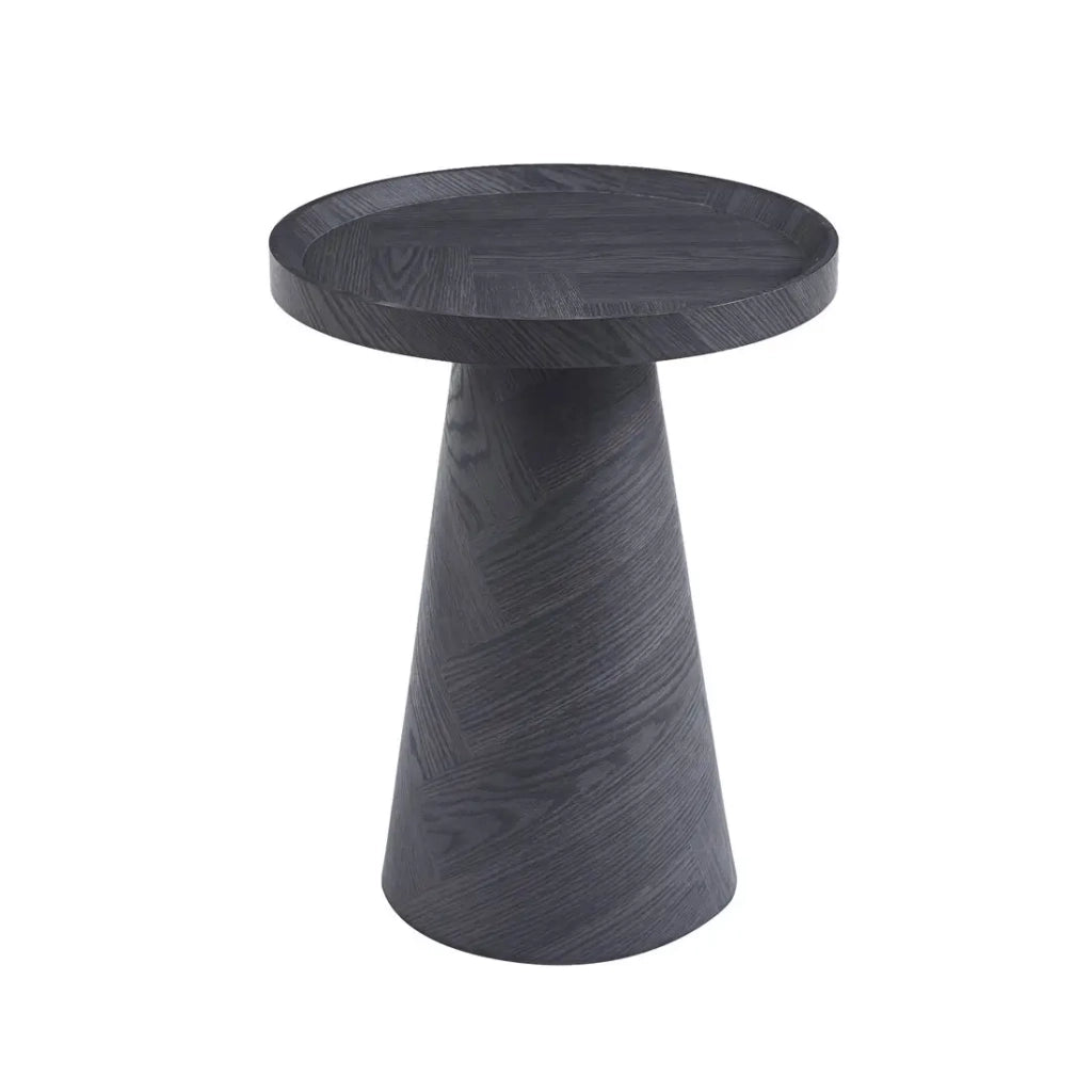Tavolino rotondo collezione CARVELA – Decorazione grigio scuro – Bordo rialzato – D45 x H57 cm