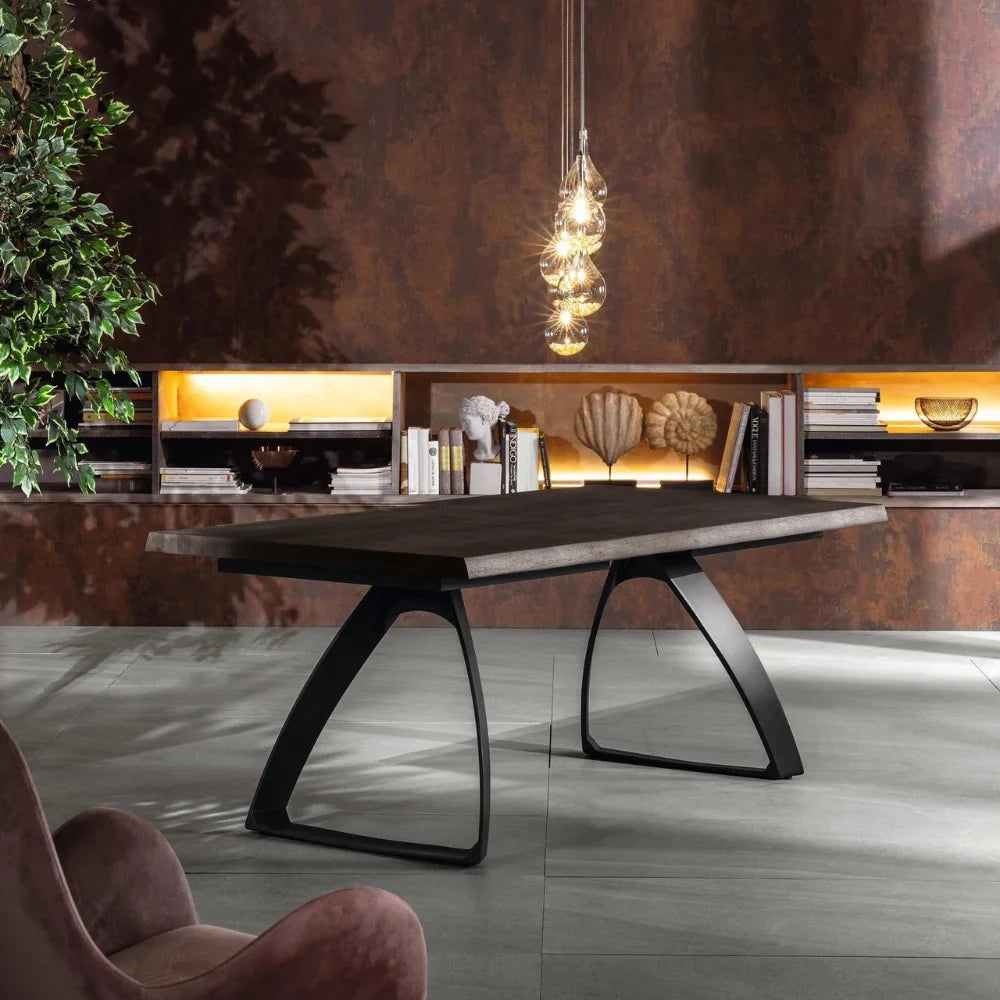 Tavolo da pranzo fisso in legno impiallacciato rovere termocotto Timber 200x100 cm fino a 10 posti Made in Italy | Duzzle