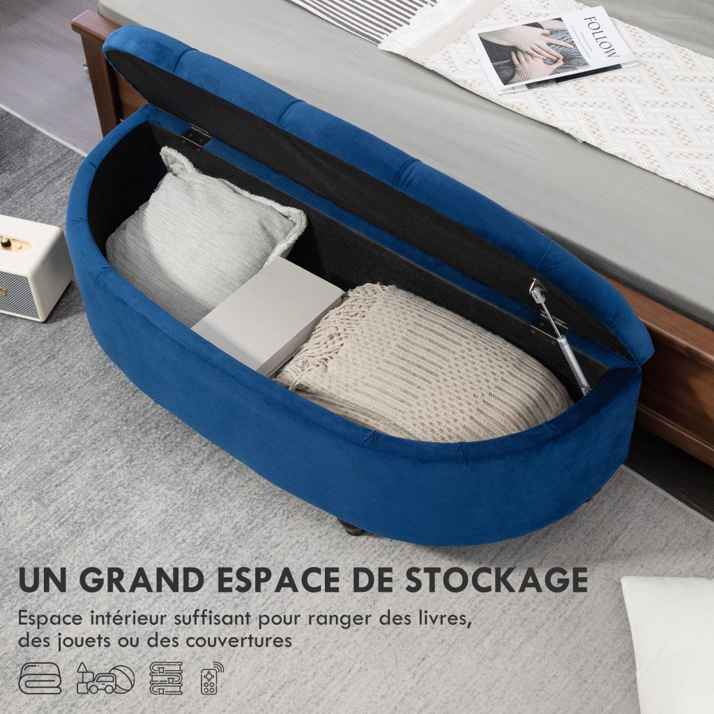 Pouf ¨C Minimal ¨C Blu, velluto, legno