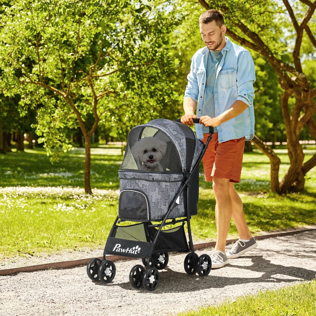 Carrello per Cani Pieghevole con Cuscino e Tasche ¨C Minimal ¨C Grigio 81x48x99 cm