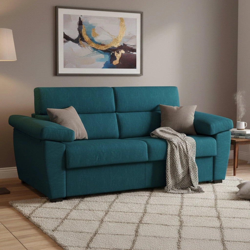Pacecos, Divano Letto 3 Posti Sfoderabile Made in Italy, 225x95 cm Azzurro
