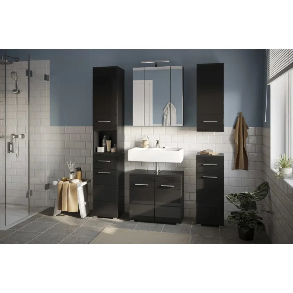 Mobile da bagno con specchio - Nero lucido - KLEANKIN
