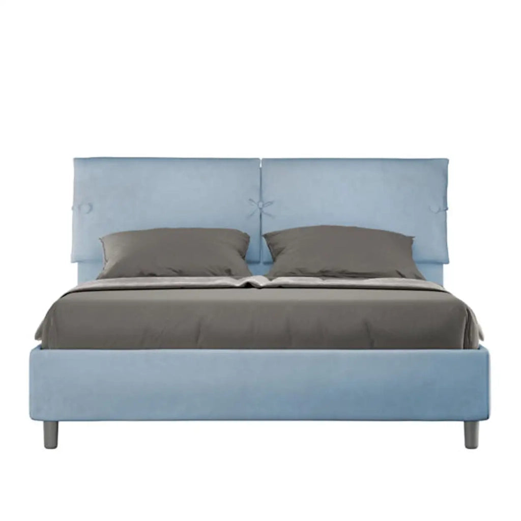 Letto matrimoniale contenitore imbottito 160x210 microfibra azzurro Sleeper