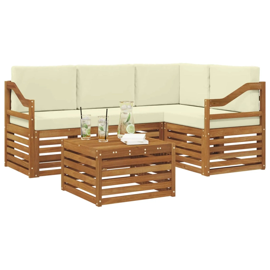 Set di divani da esterno 5 pz Naturale e Crema Poliestere 3374785