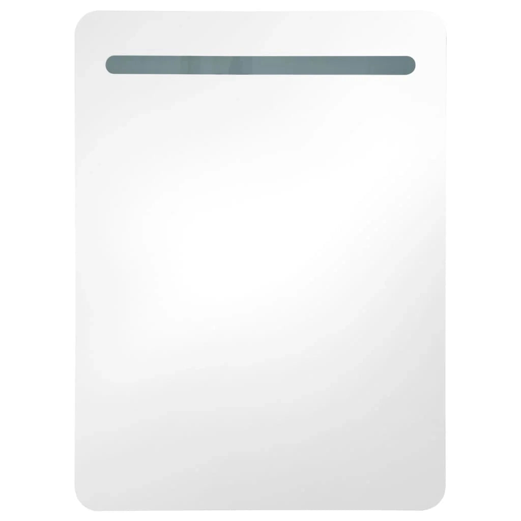 Mobiletto da bagno con specchio LED 60 x 11 x 80 cm bianco e argento 02_0006565