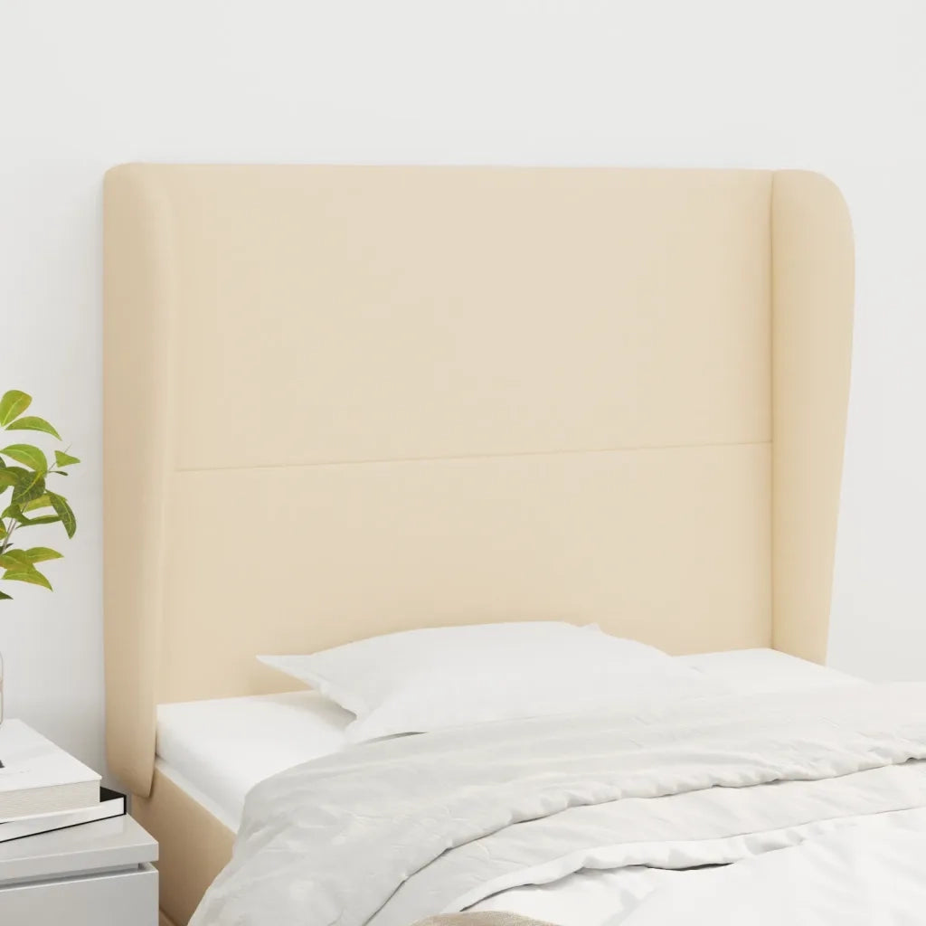 Testiera ad Orecchio-Testata con Orecchie Crema 93x23x118/128 cm in Tessuto 670724