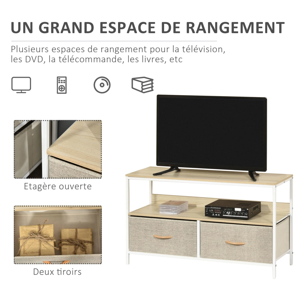 Mobile TV su Ruote con Cassetti ¨C Minimal ¨C Grigio Legno Naturale Metallo Bianco 120x30x46
