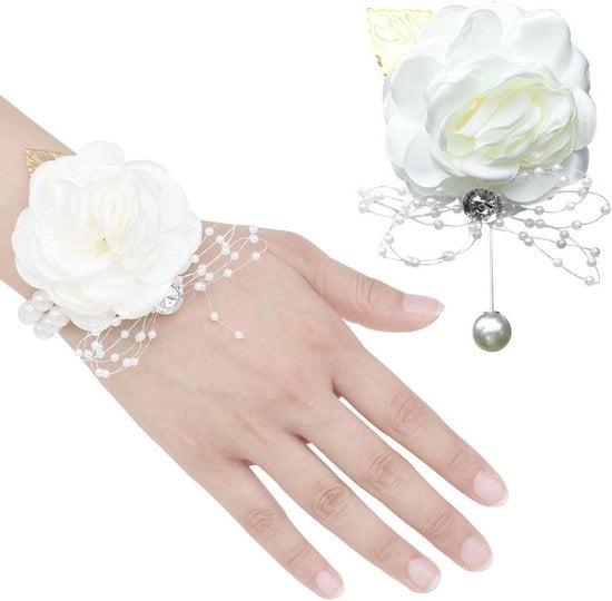 2 pezzi di Corsage di Rosa da Sposa Bianca per Matrimonio e Prom
