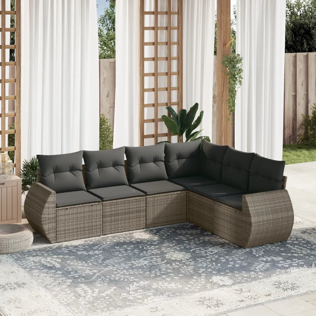 Set Divano da Giardino 6 pz con Cuscini Grigio in Polyrattan 3221409