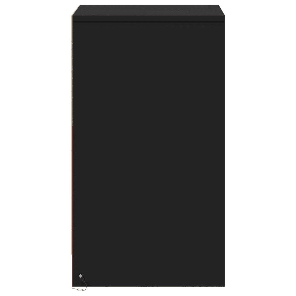 Comodino | Armadio da Notte | Mobiletto da notte con Luci LED Nero in Legno Multistrato