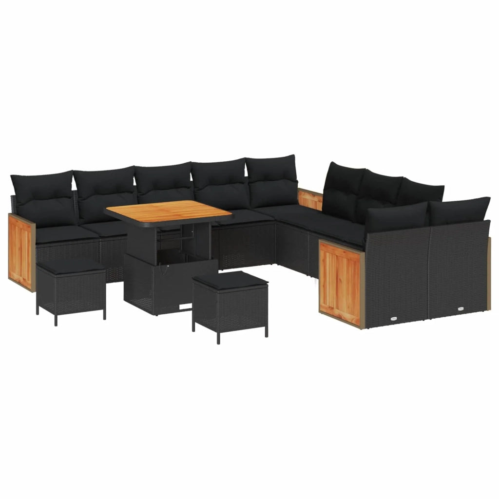 Set Divano da Giardino con cuscino 13 pcs Nero