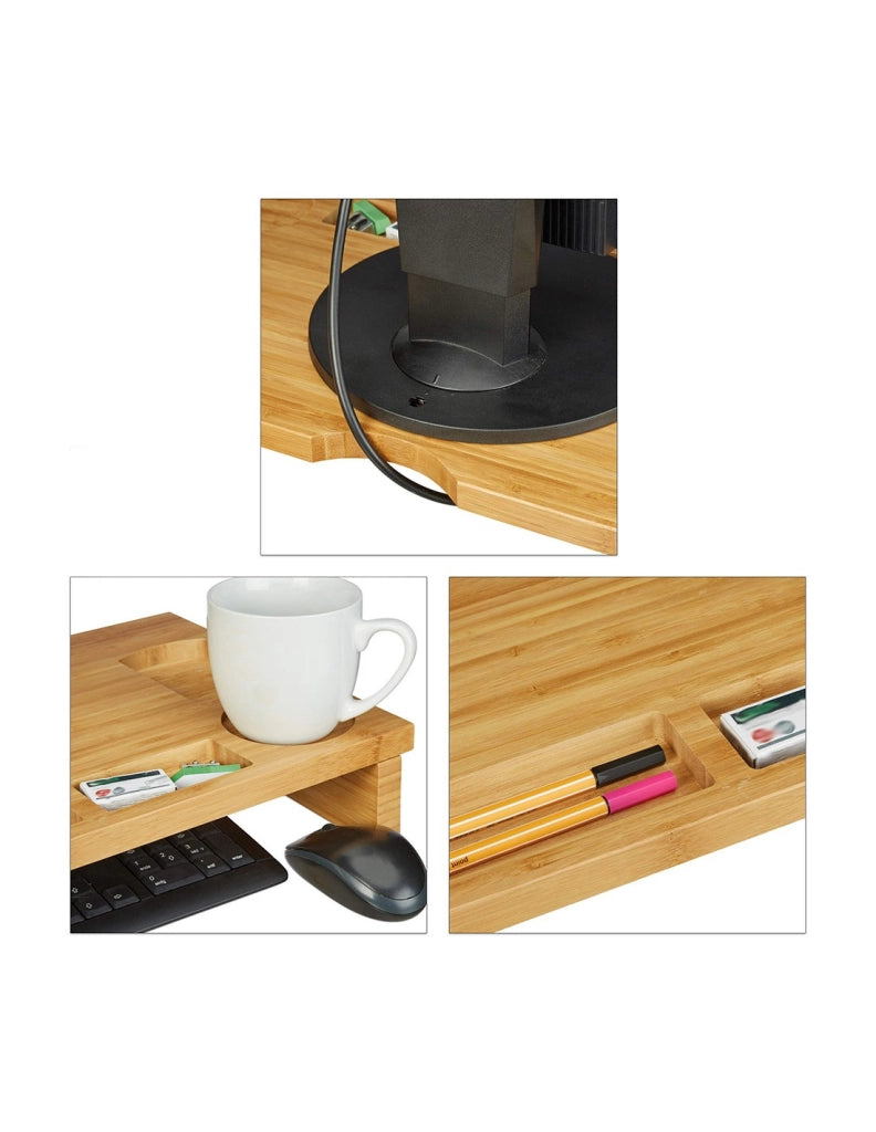 Supporto Monitor 60x30x8 cm con 7 Scompartimenti in Legno