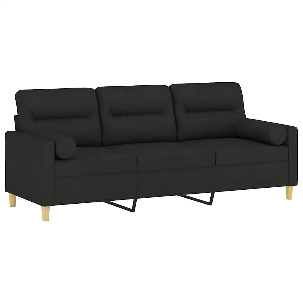 Divano | Divano da soggiorno | Sofa a 3 Posti con Cuscini Nero 180 cm in Tessuto
