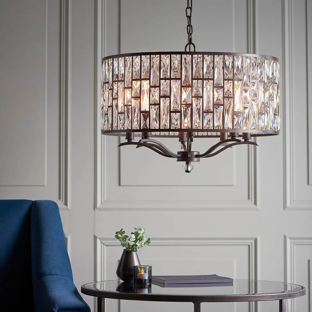 Lampadario Belle cristallo K5 bronzo scuro 8xE14 Endon