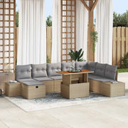 Set Divano da Giardino con cuscino 9 pcs Beige polyrattan