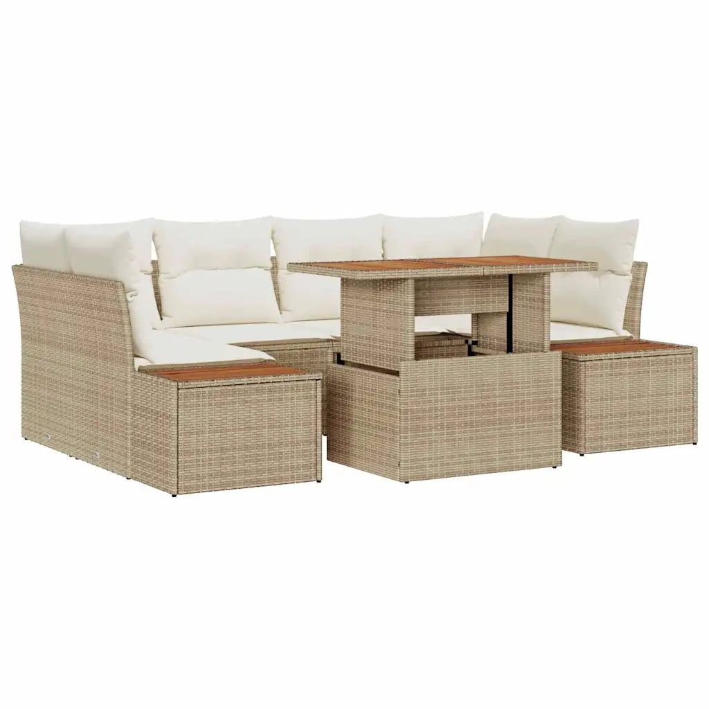 Set Divano da Giardino 7 pcs Beige Poly Rattan