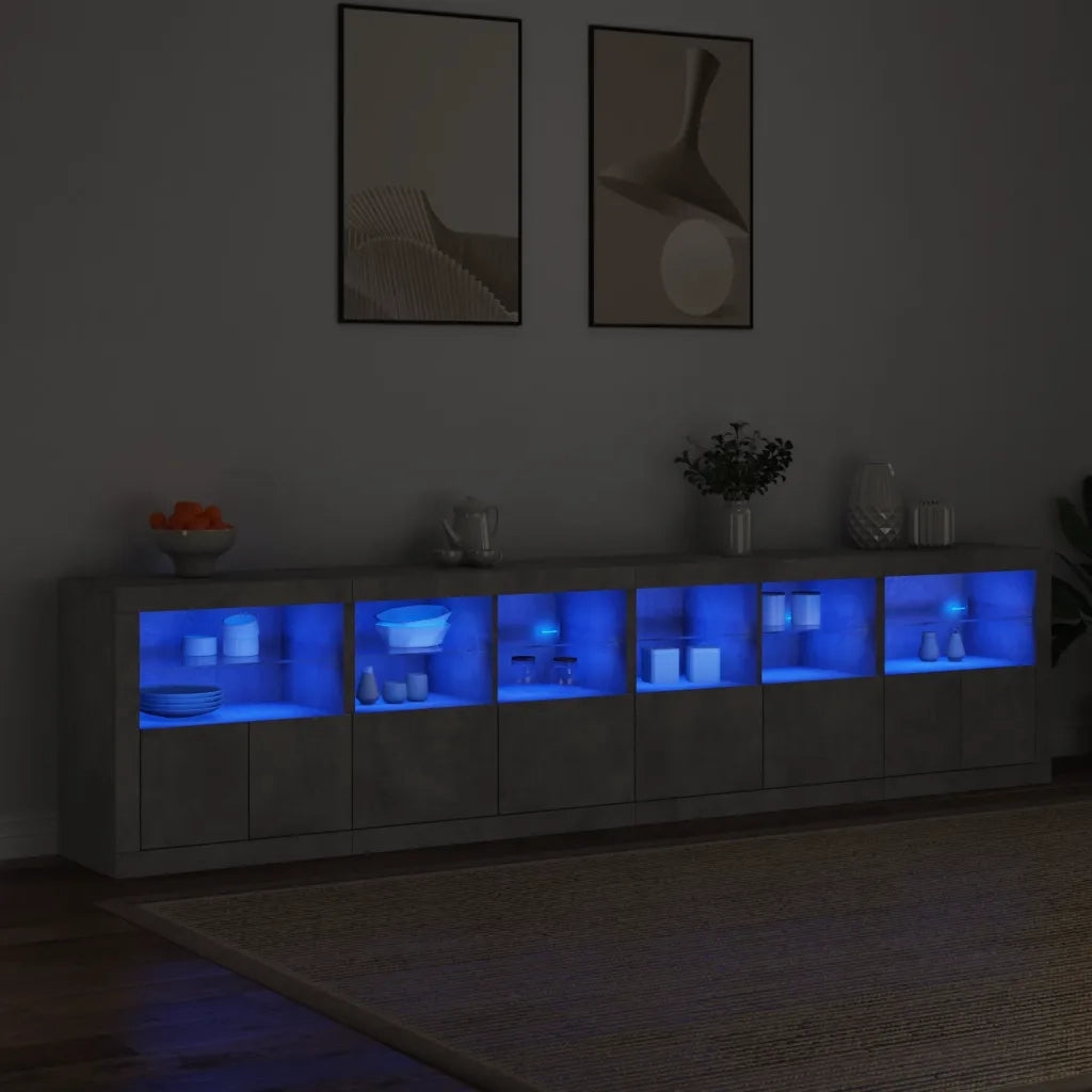 Credenza con Luci LED-Buffet-Armadio da cucina Grigio Cemento 283x37x67 cm