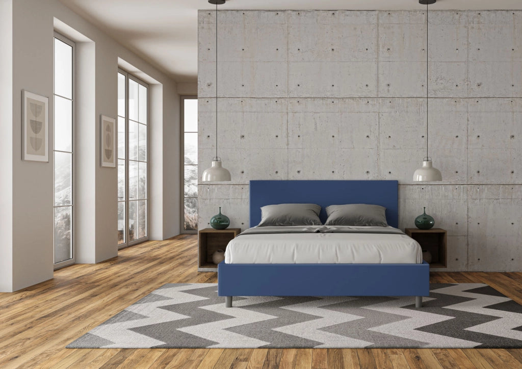 BS COM Letto matrimoniale senza rete imbottito 160x200 similpelle blu