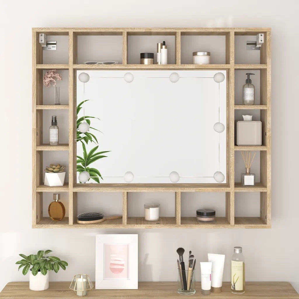 Mobile a Specchio | Armadio da bagno con LED Rovere Sonoma 91x15x76,5 cm