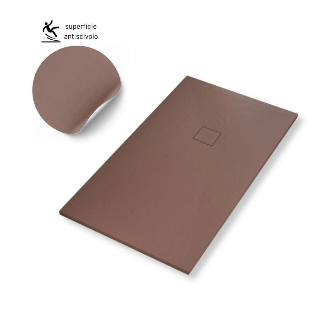 Piatto doccia in mineral marmo effetto ardesia antiscivolo colore cacao *** misure l100 x p70 x h4 cm, confezione 1
