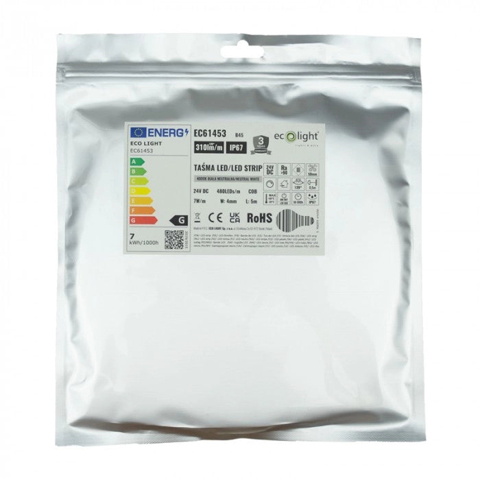 Striscia LED Neon COB 24V 480/m 4000K IP67 5m Ecolight