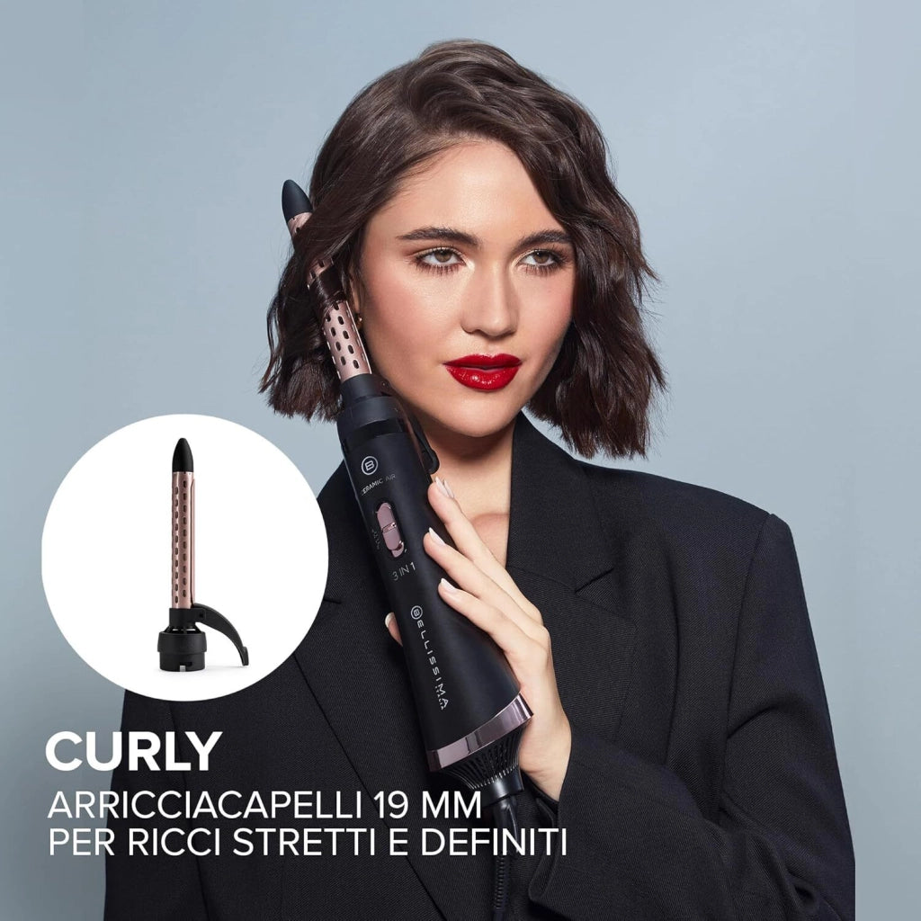Bellissima Imetec 11886 Ceramic Air Modellatore aria calda 3 in 1 800 W 2 temperature 2 velocita' rivestimento ceramico getto aria fredda colore Nero Rosa