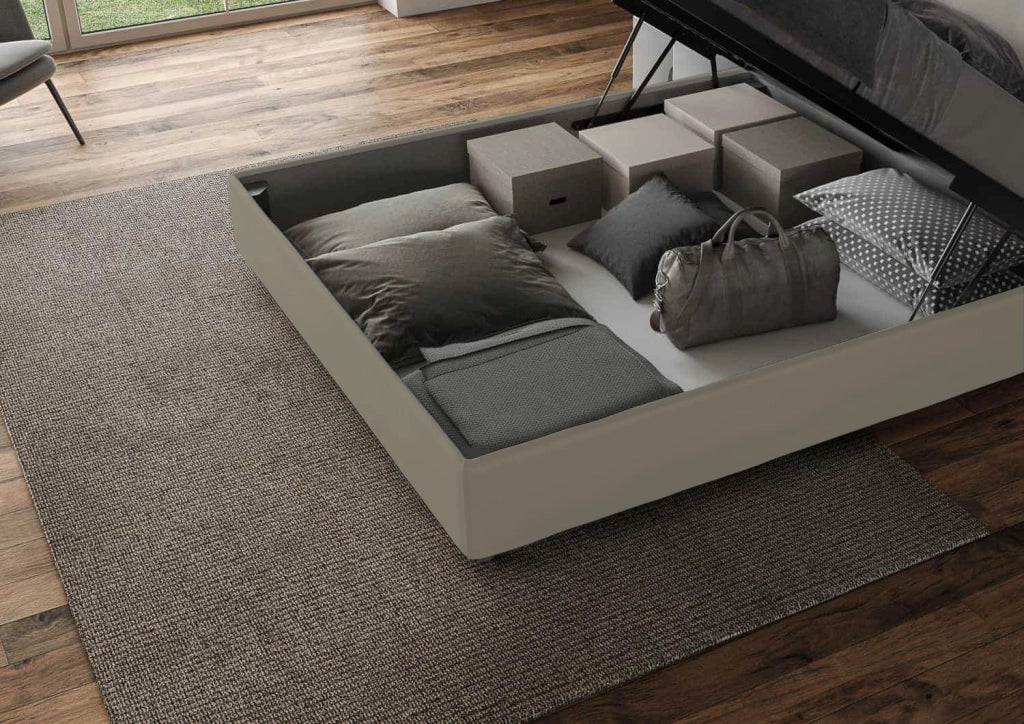 BS COM Letto singolo contenitore imbottito 80x190 similpelle cappuccino