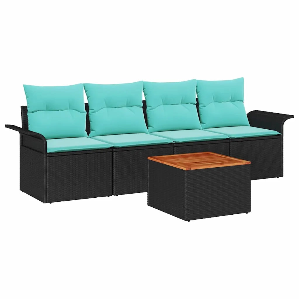 Set Divano da Giardino 5 pcs Nero e Turchese polyrattan 3355932