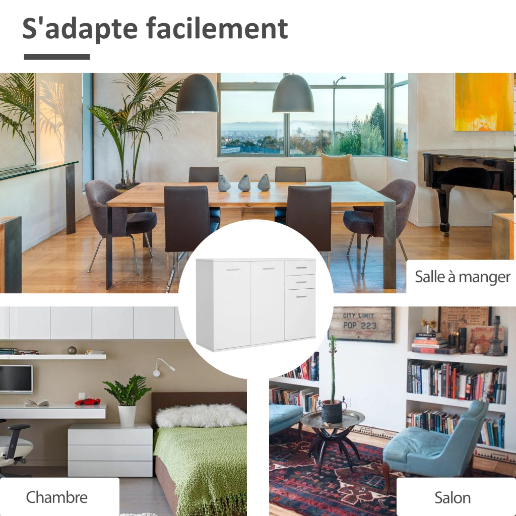 Mobile buffet con 2 cassetti e 2 ante ¨C Xylo ¨C Bianco con ripiani regolabili