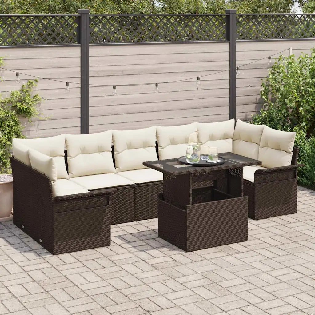 Set Divano da Giardino con cuscino 8 pcs Marrone polyrattan