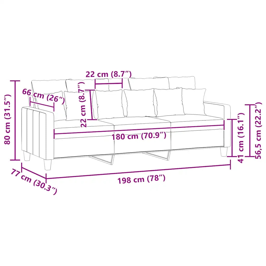 Divano a 3 Posti Grigio Chiaro 180 cm in Tessuto 359275